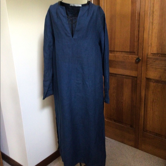 Denis Colomb hand woven linen caftan, Petrol Blue, Size Medium - Picture 3 of 9